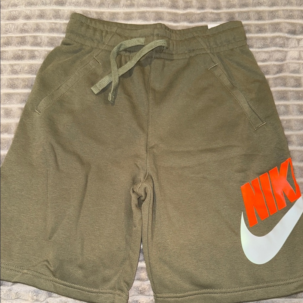 Nike Olive Green Shorts with Orange Logo